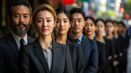 Fototapeta premium Diverse group of young asian male and female professionals standing in line