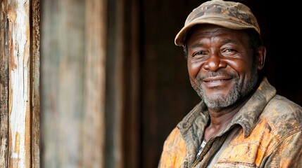Portrait of a Smiling Senior African Man, Captures Life's Wisdom and Gentle Nature