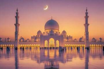 Grand Mosque at Sunset: A Majestic Arabian Night