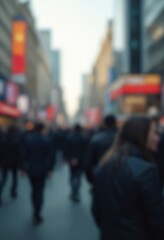 Obraz premium Blurred crowd of unrecognizable at the street - Abstract background