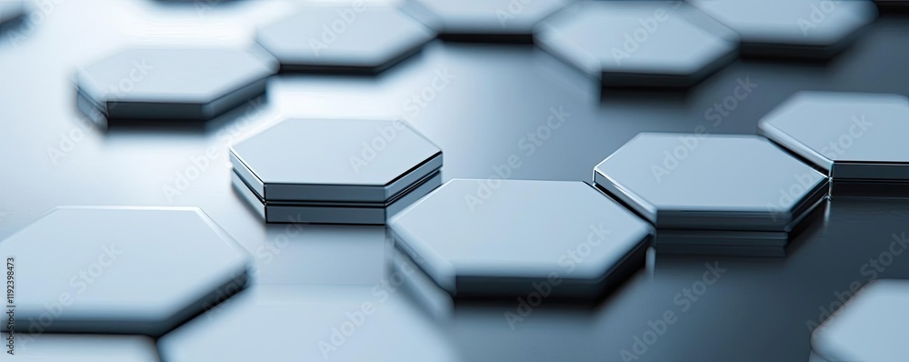 Poster Minimal symmetry idea. Close-up of interconnected hexagonal shapes in a modern digital design.