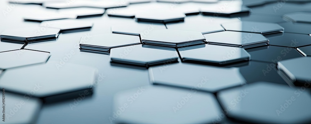 Poster Minimal symmetry idea. Close-up of hexagonal shapes in a modern, sleek surface with reflective qualities.