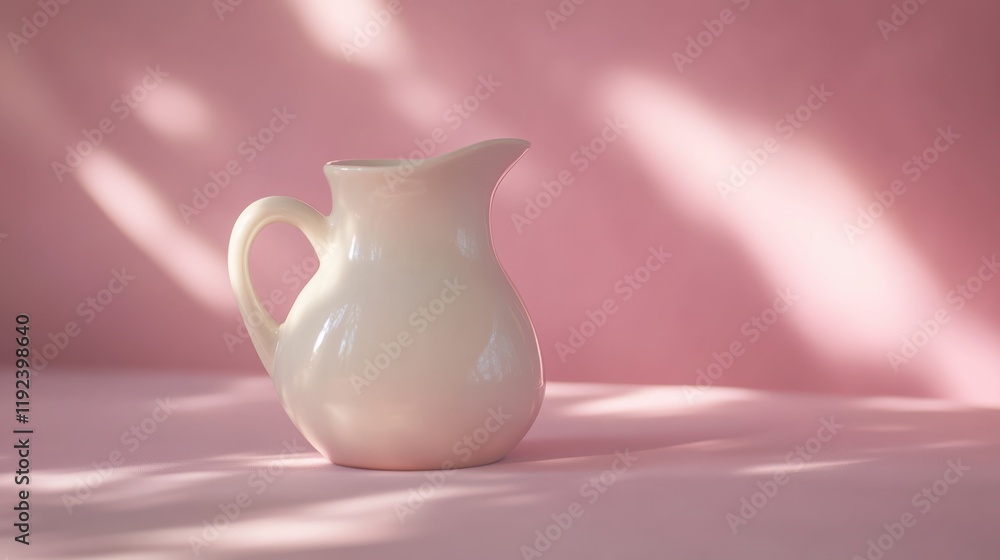 Aufkleber elegant ceramic pitcher against a soft pink background with gentle shadows creating a serene and min