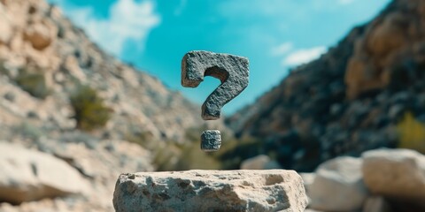 Floating Stone Question Mark Against a Desert Background