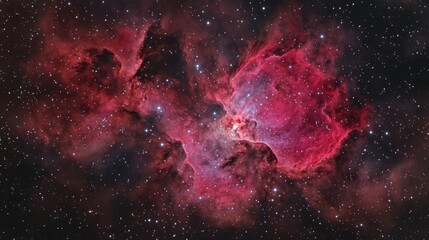 "Cosmic Radiance: A Red Nebula in the Starry Night"