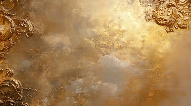 Golden Abstract Art with Ornate Accents