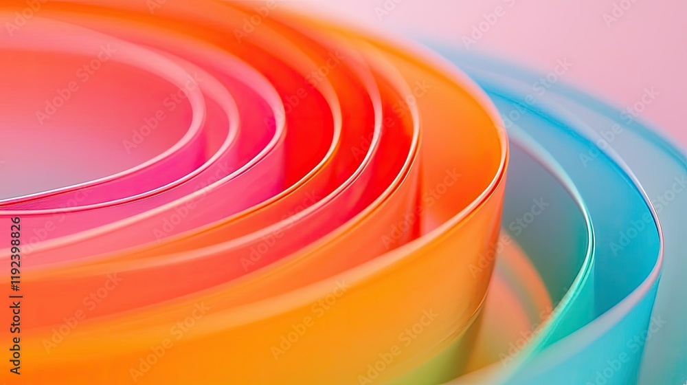 Poster symmetry gradient concept. vibrant, colorful rolls of paper showcasing a spectrum of hues in a moder
