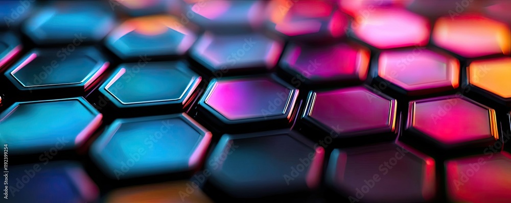 Poster Vivid gradient concept. Vibrant hexagonal pattern with colorful lighting, ideal for modern design projects.