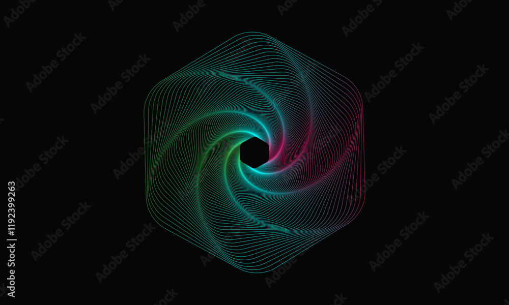 Wall mural spirograph abstract element on a black background.