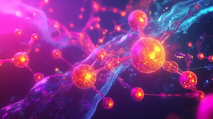 Obraz premium Vibrant depiction of quantum chemistry hybridization VSEPR theory with glowing valence electrons