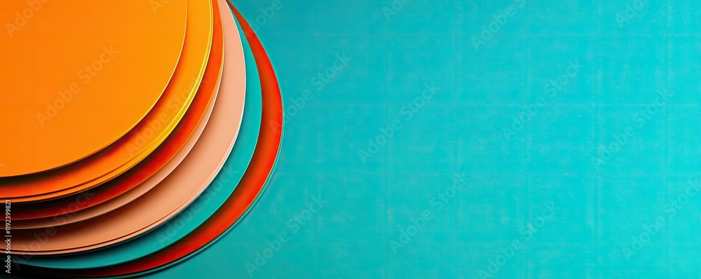 Poster vivid gradient concept. colorful abstract shapes in layered design on a vibrant teal background.
