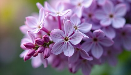 Obraz premium Macro cluster of lilac blooms with intricate petal veining