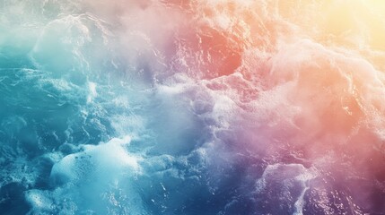 Fototapeta premium Dreamy Pastel Ocean Water Texture Abstract Background of Turquoise, Pink, and Coral Waves with Foam