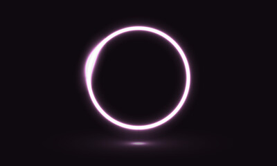 Glowing neon lighting on dark background, neon glowing round frame