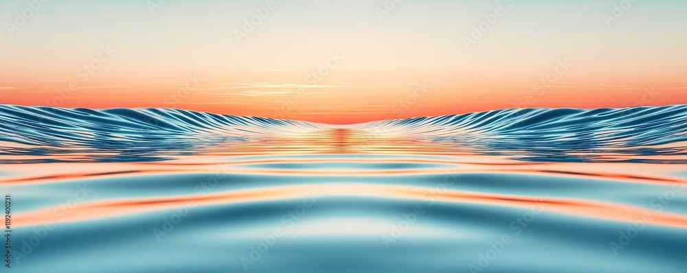 Poster symmetry gradient concept. serene ocean waves reflecting the sunset, creating a tranquil and peacefu