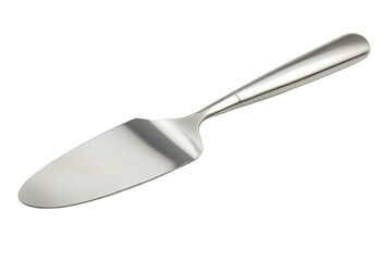 Fototapeta premium A sleek stainless steel cake server resting elegantly against a pure white background