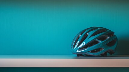 A chic bike helmet on a minimalist shelf, representing safety and modern design, Cycling scene