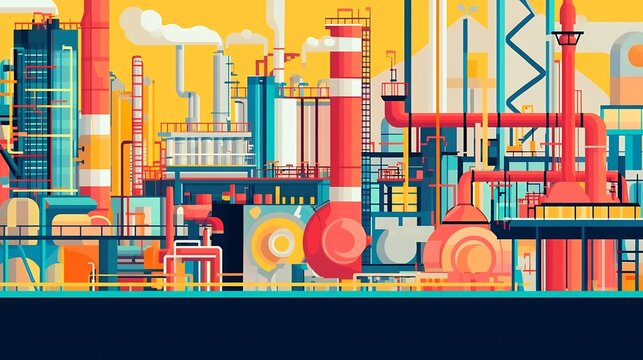 Vibrant representation of industrial chemical process highlighting chemical engineering largescale reaction