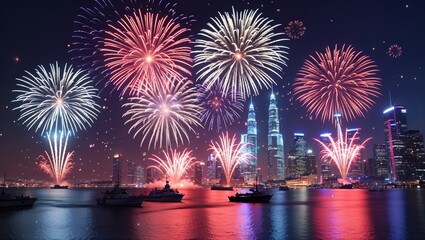 Celebrate the Arrival of 2025 with Sparkling Fireworks Illuminating the Night Sky in Joyous Festivity