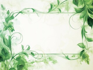 Obraz premium Elegant Green Floral Border Background with Watercolor Texture and Copy Space.