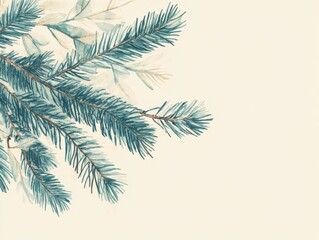 Obraz premium Watercolor Painting of Pine Branches on Cream Background - Winter Holiday Design Element