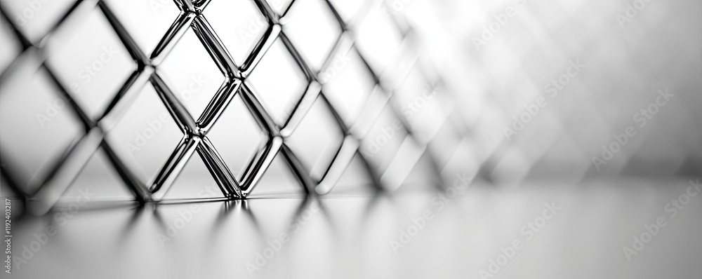Poster minimal symmetry idea. close-up of a diamond-shaped wire mesh pattern in black and white tones.