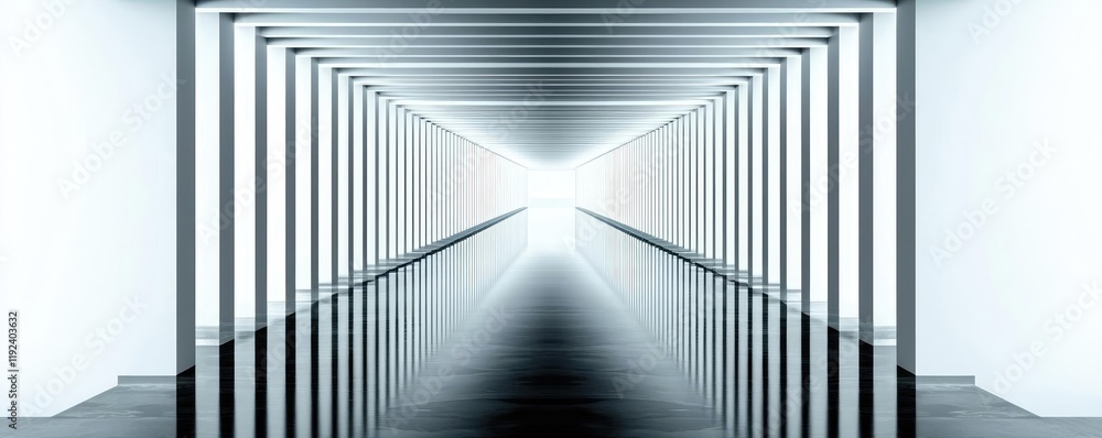 Aufkleber minimal symmetry idea. a modern corridor with light at the end, showcasing minimalist design and sym