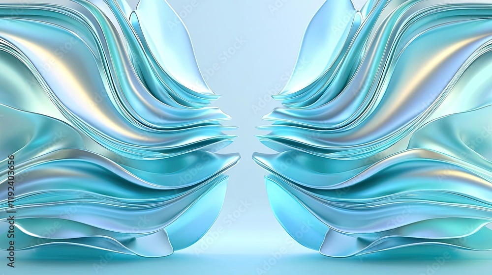 Poster Symmetry gradient concept. Abstract wavy shapes in blue hues creating a modern digital background.