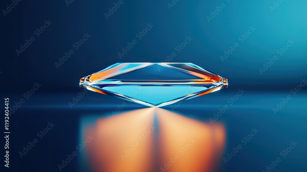 Poster minimal symmetry idea. a stunning crystal diamond reflecting colorful light on a smooth surface.