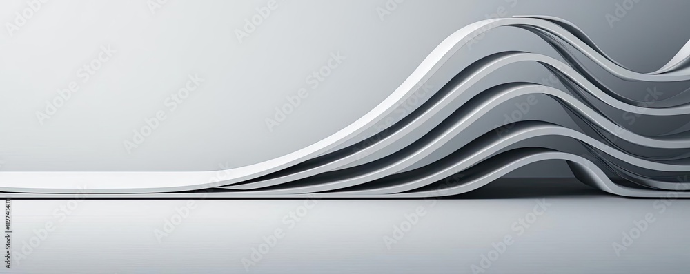 Poster Symmetry gradient concept. Abstract white curves flowing smoothly on a minimalistic background.