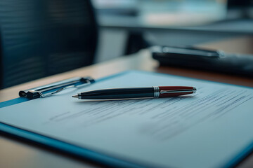 pen on a folder with a diagnosis in a doctor's office