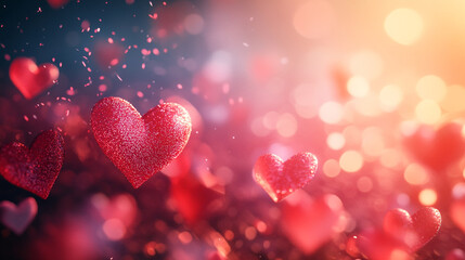 Obraz premium Floating hearts create a romantic atmosphere on Valentine's Day evening