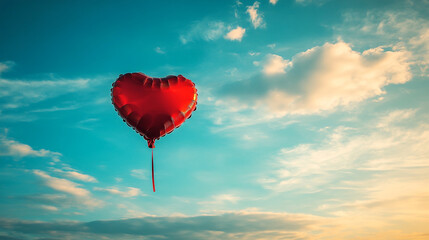 Obraz premium Heart-shaped balloon floating against a bright sky on Valentine's Day celebration