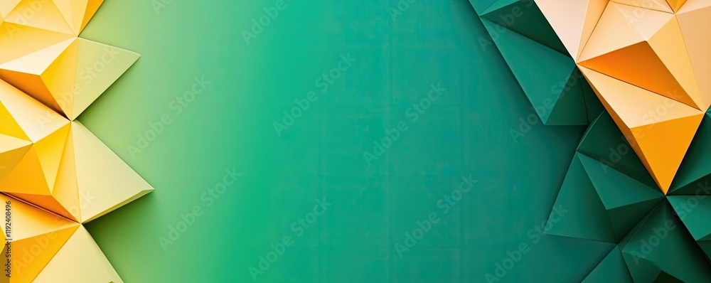 Poster Symmetry gradient concept. Abstract geometric design featuring vibrant green and yellow triangular shapes.