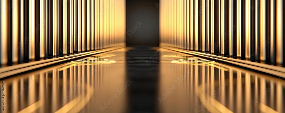 Aufkleber minimal symmetry idea. a stunning perspective of a corridor illuminated with golden light and reflec