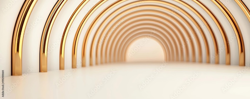 Poster minimal symmetry idea. a minimalist interior showcasing elegant golden arches against a soft backdro