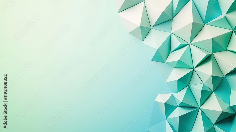 Poster Symmetry gradient concept. Abstract geometric shapes in teal and mint create a modern background design.