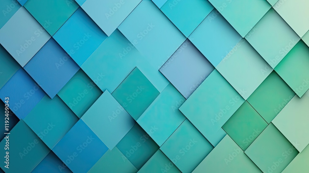 Poster Symmetry gradient concept. Abstract geometric pattern in blue and green tones for modern design projects.