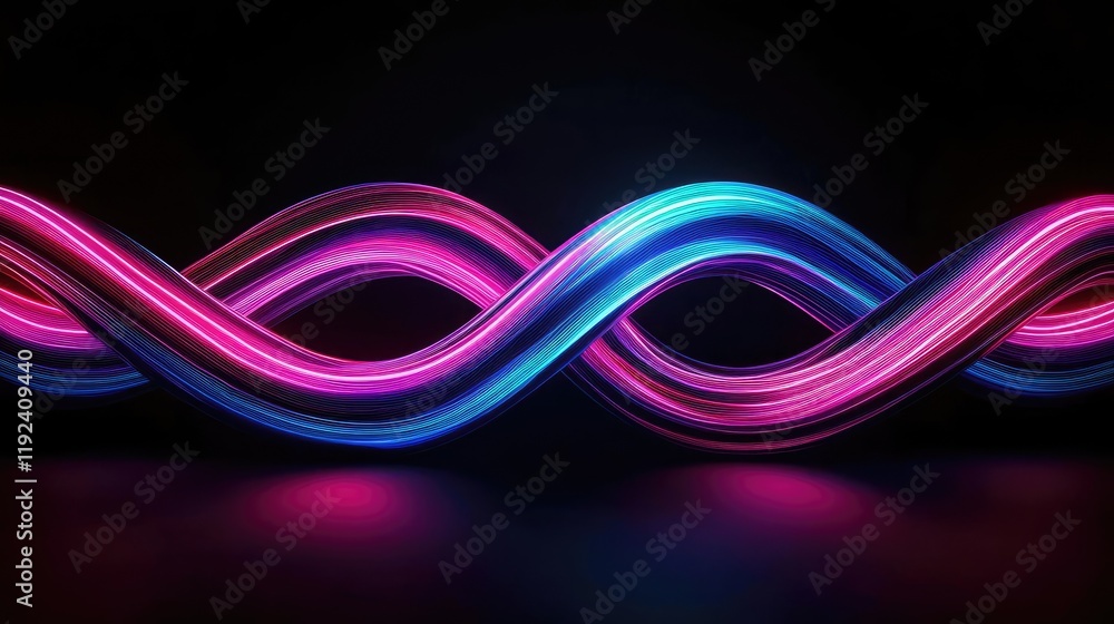 Poster minimal symmetry idea. vibrant neon light waves in pink and blue against a dark background for dynam
