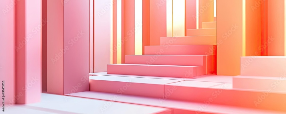 Poster Symmetry gradient concept. Abstract pink stairs creating a surreal and modern visual in soft lighting.