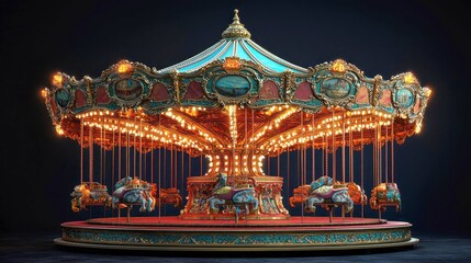 Step into a world of enchantment with this antique carousel.  Its golden details and vibrant colors evoke a sense of nostalgia and wonder, 