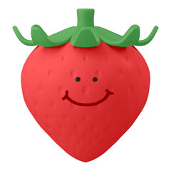 Smiling strawberry png fruit sticker, 3D emoticon illustration, transparent background