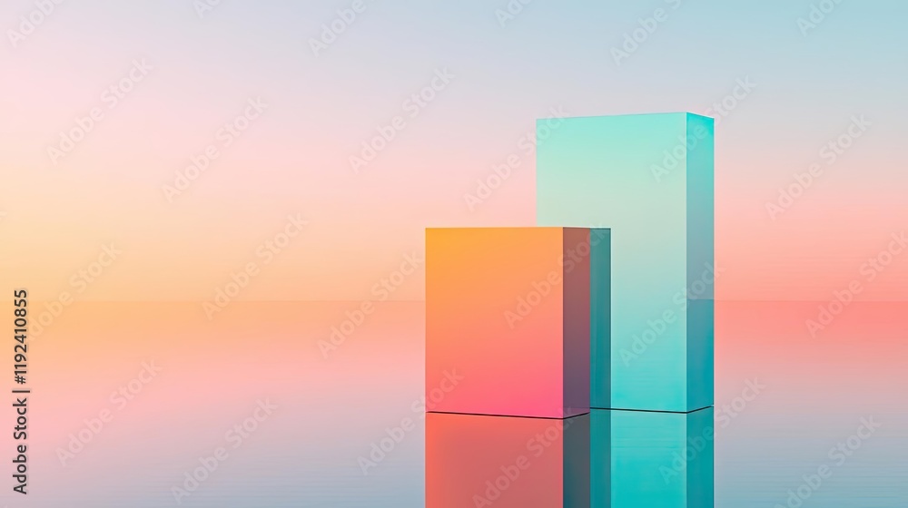 Poster symmetry gradient concept. abstract geometric shapes in vibrant colors reflecting in serene waters.
