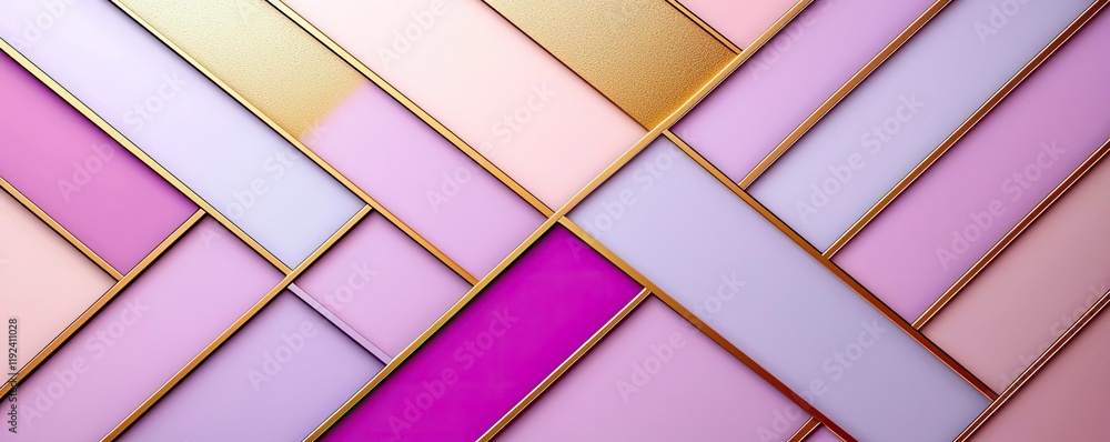 Poster Symmetry gradient concept. Abstract geometric design featuring pink and gold hues with layered textures and patterns.