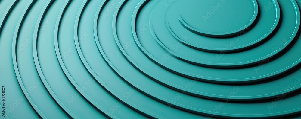 Poster Symmetry gradient concept. Abstract teal background with concentric circles creating a modern, soft design.
