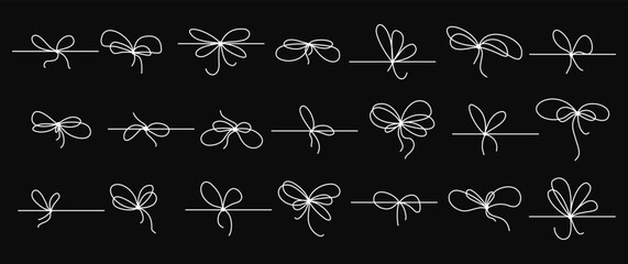 Gift bow ribbon line icon set on chalkboard background. Hand drawn knots for box in doodle style. Vector illustration perfect for holiday decor and seasonal designs
