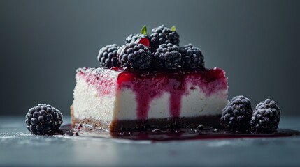 Sugarfree cheesecake with blackberries and berry compote photo vignette