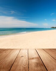 Fototapeta premium Table wooden on sea beach