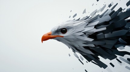 Obraz premium Tactics Options Insight section.. Abstract eagle illustration with dynamic fragments and a minimalist background.