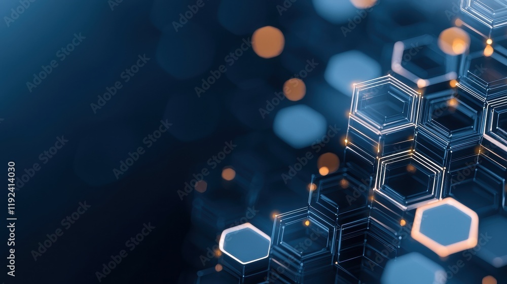 Aufkleber A honeycomb pattern of glowing hexagons forming a futuristic technological background, representing structure, efficiency, and the interconnectedness of digital systems.